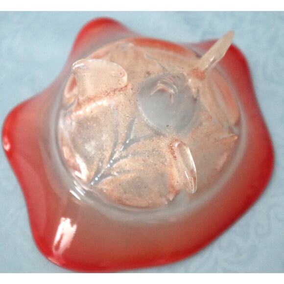 Vintage Sand Art Glass Trinket Bowl Dish Orange Red Ombre Footed Ruffled SIGNED - Picture 5 of 11